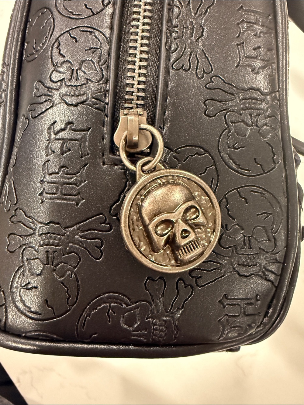 Ed Hardy Black Embossed Satchel with Colorful Skull Charms - Picture 5 of 6